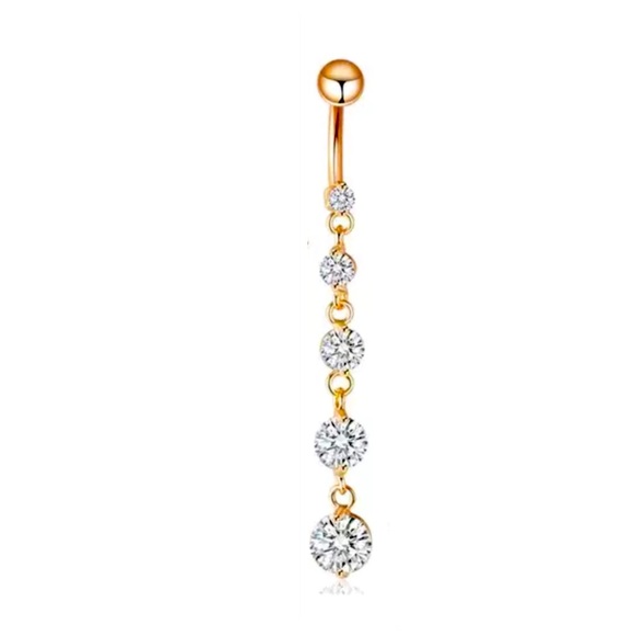 14K Rose Gold Plated Diamond Belly Button - Picture 1 of 4